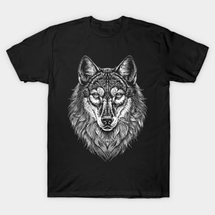 The head of a wolf line art wolf T-Shirt